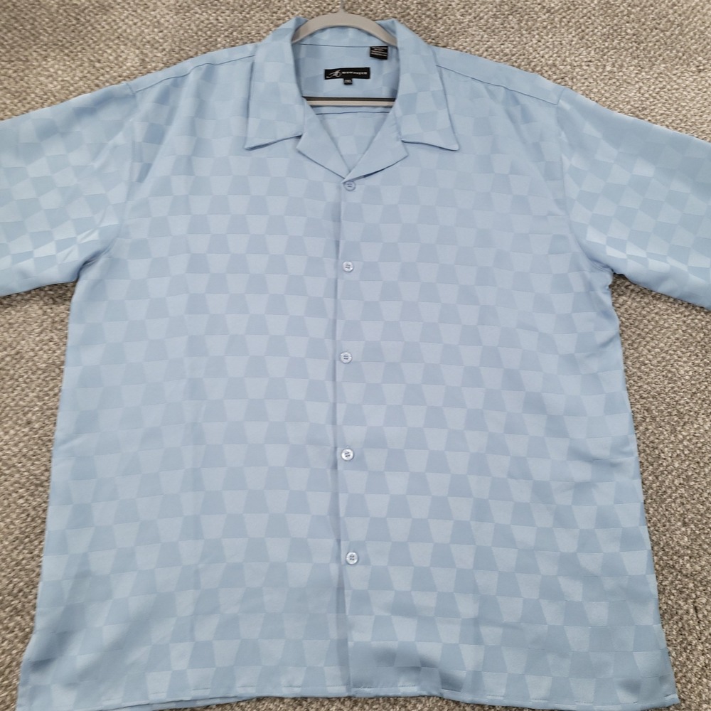 Montique Mens 2XL Light Blue Geometric Checkered Short Sleeve Camp Shirt Button